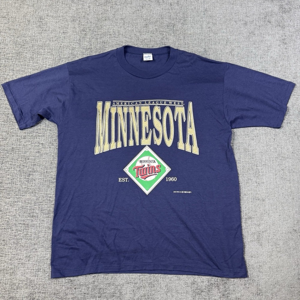 Vintage Minnesota Twins‎ 1992 MLB T Shirt Size XL Blue Velva Sheen Baseball